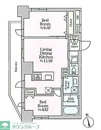 ティモーネグランデ田端ノルド 11階2LDKの間取り