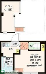 コーポRiN 2階ワンルームの間取り