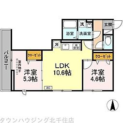 グラナーデ六町II 2階2LDKの間取り