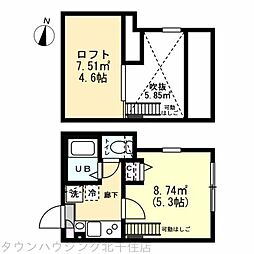 グランクオール西新井 2階1Kの間取り