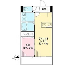 グランディール 3階1LDKの間取り