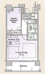 ロイヤルパークス新田 9階1LDKの間取り