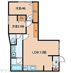 オプサス西新井 1階2LDKの間取り
