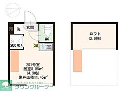 カーサソラーナ 2階ワンルームの間取り