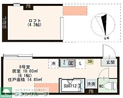 リバーテラス千住大橋 2階ワンルームの間取り
