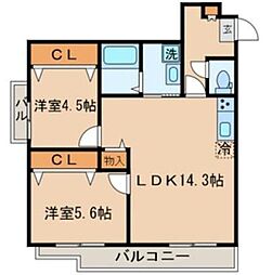 第2スカイハイツ足立 2LDKの間取図画像