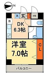 陽光ハイツ北上野 1DKの間取図画像