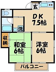 キャスルハイツ 2階2DKの間取り
