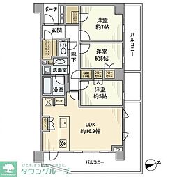 プラウド世田谷代田 2階3LDKの間取り