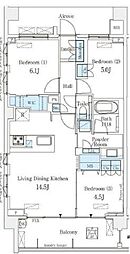 小田急小田原線 祖師ヶ谷大蔵駅 徒歩9分の賃貸マンション 3階3LDKの間取り