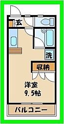 アイビーハウス 1階ワンルームの間取り