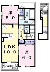 小田急小田原線 祖師ヶ谷大蔵駅 徒歩12分の賃貸アパート 2階2LDKの間取り