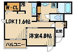 ドミール上祖師谷 1階1LDKの間取り