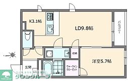 クラージュ狛江 2階1LDKの間取り