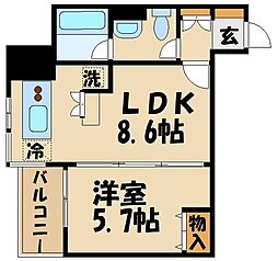ソシア千歳烏山 3階1LDKの間取り