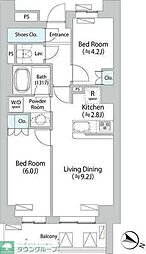 パークアクシス千歳船橋 2階2LDKの間取り
