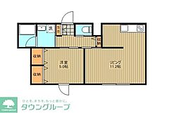 グリーンウッド 2階1LDKの間取り