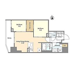 オーキッドレジデンス渋谷富ヶ谷 2階2LDKの間取り