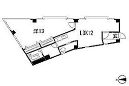 下山ビル 3階1LDKの間取り