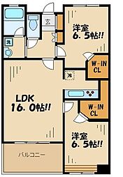 ドゥーエ芦花公園 3階2LDKの間取り