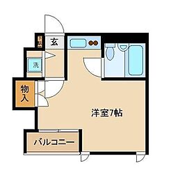 アレイＹＵ 1階ワンルームの間取り