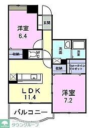 パイン・ヒルズ壱番館 2LDKの間取図画像