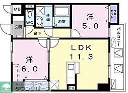 レジデンス桜樺 2LDKの間取図画像