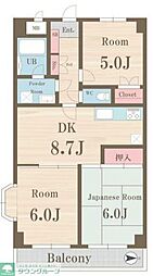 グランメール上北沢 3DKの間取図画像