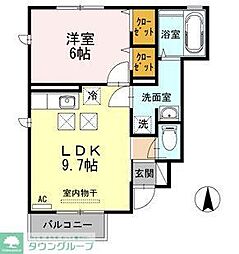 サニーウェル砧 1LDKの間取図画像