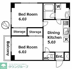 アメニティ経堂 2DKの間取図画像