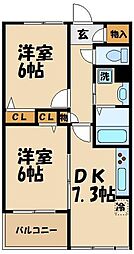 クレールコート芦花公園 2DKの間取図画像