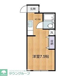 諸星荘 2階1Kの間取り