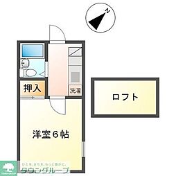 染東ハイツII 2階1Kの間取り
