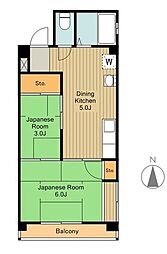 一ツ橋マンション 3階2DKの間取り
