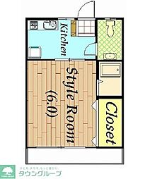 ハイツあさぎり2 1Kの間取図画像