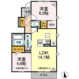 シンフォニー 1階2LDKの間取り