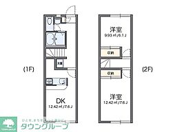 西武拝島線 武蔵砂川駅 徒歩18分の賃貸アパート 1階2DKの間取り