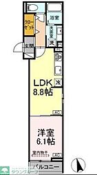 京王線 多磨霊園駅 徒歩7分の賃貸アパート 3階1LDKの間取り