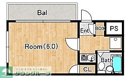 ガーデンスクエア国立 2階1Kの間取り