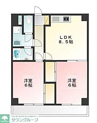 京王線 分倍河原駅 徒歩7分の賃貸マンション 2階2LDKの間取り