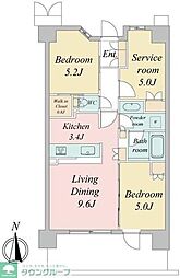 JR中央線 武蔵境駅 徒歩4分の賃貸マンション 1階2SLDKの間取り