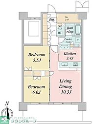 JR中央線 武蔵境駅 徒歩4分の賃貸マンション 6階2LDKの間取り
