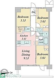 JR中央線 武蔵境駅 徒歩4分の賃貸マンション 7階3LDKの間取り