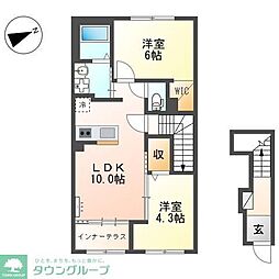 JR中央線 立川駅 バス29分 武蔵村山市役所前停下車 徒歩6分の賃貸アパート 2階2LDKの間取り
