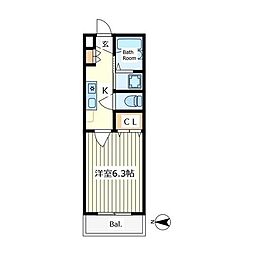 JR中央線 国立駅 徒歩17分の賃貸アパート 2階1Kの間取り