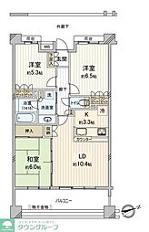 JR中央線 武蔵小金井駅 徒歩8分の賃貸マンション 6階3LDKの間取り