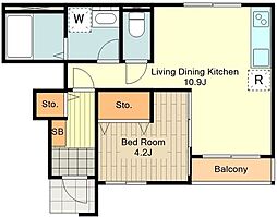 多摩都市モノレール 柴崎体育館駅 徒歩10分の賃貸アパート 1階1LDKの間取り