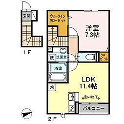 西武拝島線 武蔵砂川駅 徒歩16分の賃貸アパート 2階1LDKの間取り