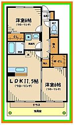 西武多摩川線 是政駅 徒歩9分の賃貸アパート 1階2LDKの間取り
