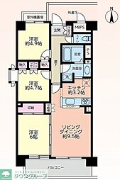JR中央線 国立駅 徒歩2分の賃貸マンション 9階3LDKの間取り